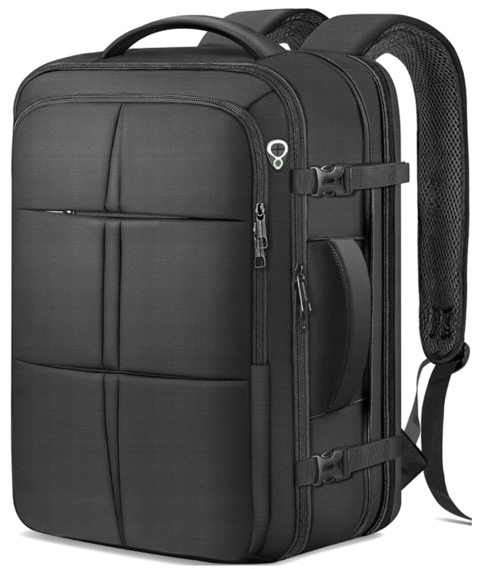 Extra Large Travel Backpack, Carry on Expandable Backpack, Waterproof- Black